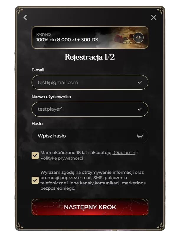 Drugi etap rejestracji w Casina